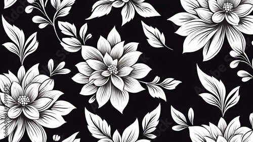 seamless white floral pattern dark background. vector collection of floral ornament dark background. 