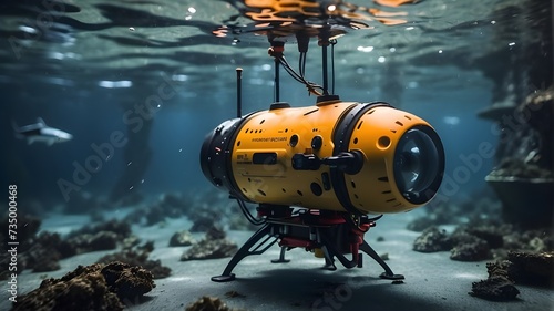 An underwater drone exploring the depths of the ocean with advanced imaging technology