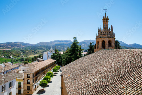 Ronda ind Andalusia, Spain. View from above on the touristic city, houses and roofs.