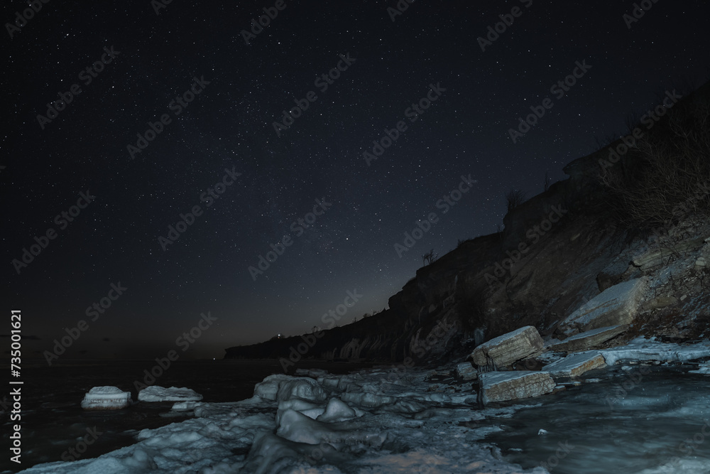 Night scene, Estonian nature,view of the Paldiski sea cliff and the starry sky.