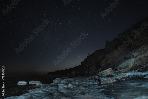 Night scene, Estonian nature,view of the Paldiski sea cliff and the starry sky.