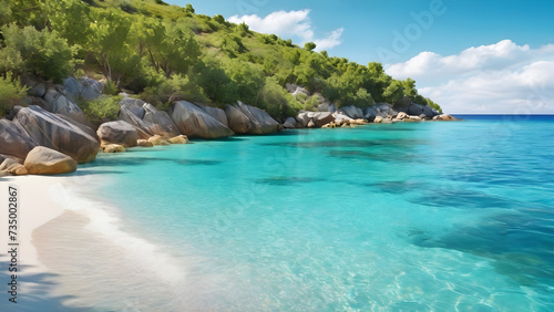 turquoise water wave background concept for an idyllic resort at the sea with space over the waves. beautiful nature sea ocen beautiful highland. AI generated image