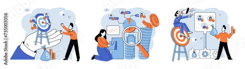 Business development. Vector illustration. Banking institutions offer competitive interest rates and financial products Marketing strategies aim to create and strengthen brand loyalty Skillful