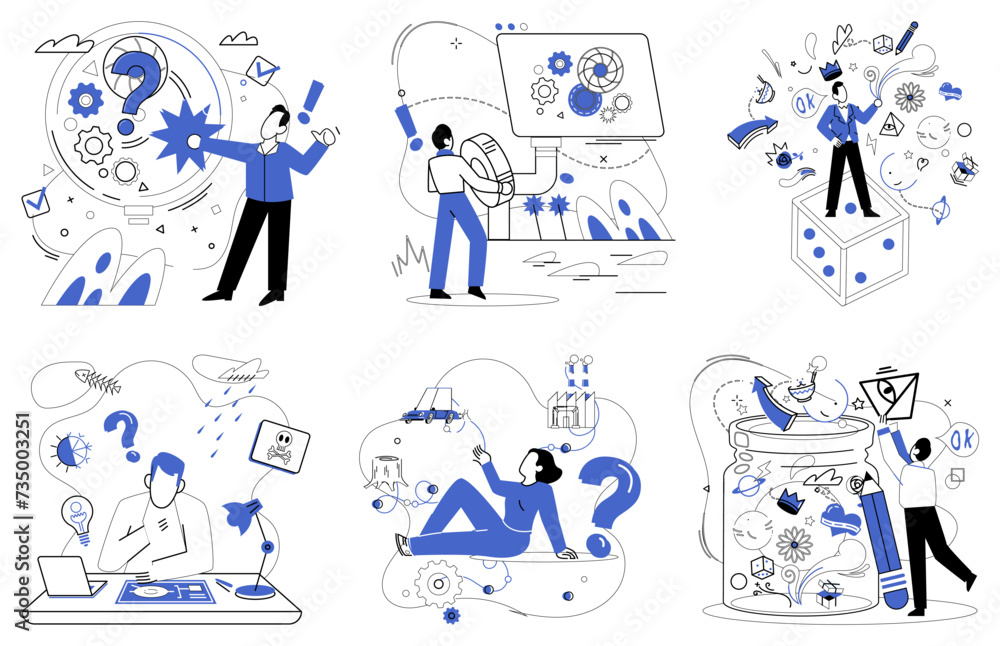 Business innovation vector illustration. Uniqueness is fragrance wafting through air in garden business creativity Intelligence is alchemist turning base metal ideas into gold business success Business innovation vector illustration. Uniqueness is fragrance wafting through air in garden business creativity Intelligence is alchemist turning base metal ideas into gold business success