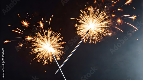 burning sparklers against a bright dark background abstract modern party concept banner. sparkler on black background
