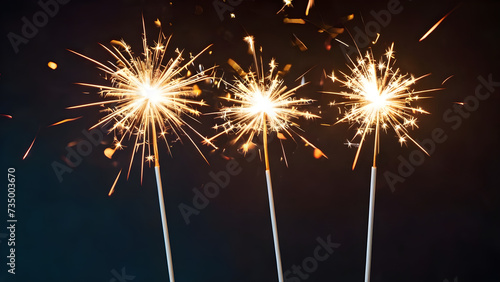 burning sparklers against a bright dark background abstract modern party concept banner. sparkler on black background