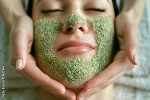green tea scrub on the beautiful woman face for beauty and spa