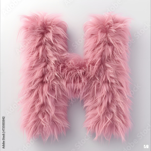 letter H made from a faux pink fur ball