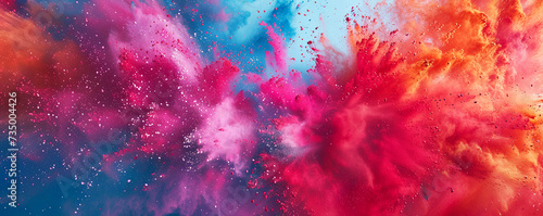 Indian Holi Festival Celebration. Banner with paint color powder explosion. Panorama