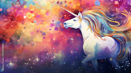 Unicorn colorful background, rainbow pattern, glitters