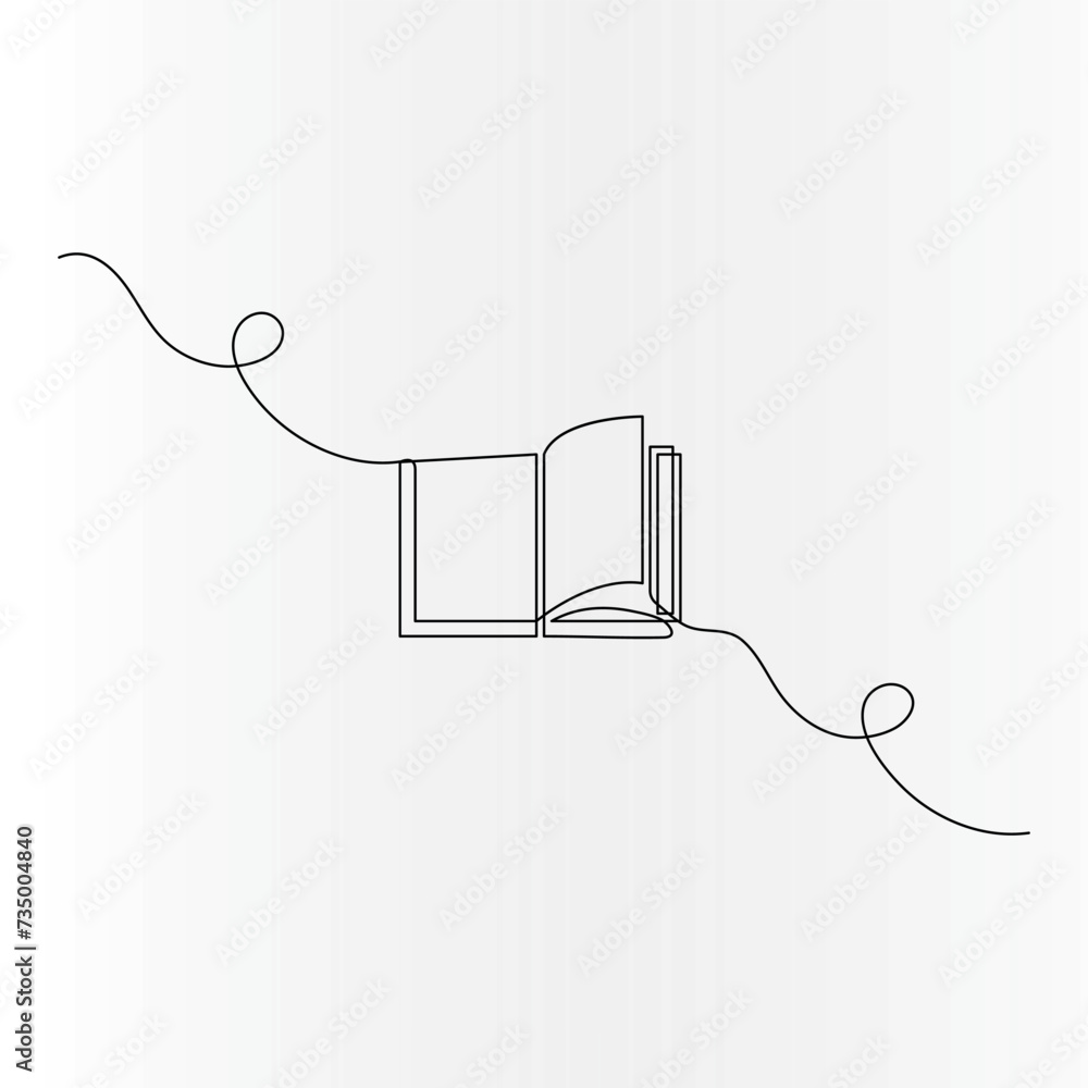 Obraz premium Book continuous one line drawing of outline vector illustration