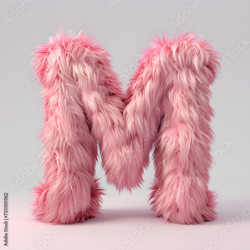 letter M made from a faux pink fur ball