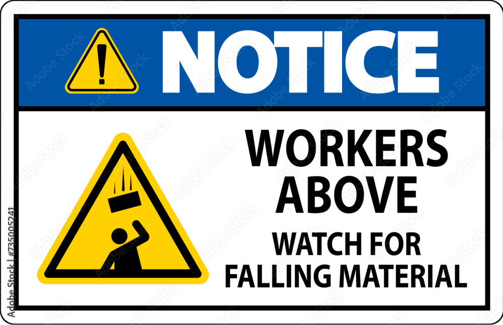 Notice Sign, Workers Above Watch For Falling Material Notice Sign, Workers Above Watch For Falling Material