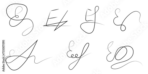 Fictitious handwritten signature isolated on white background photo