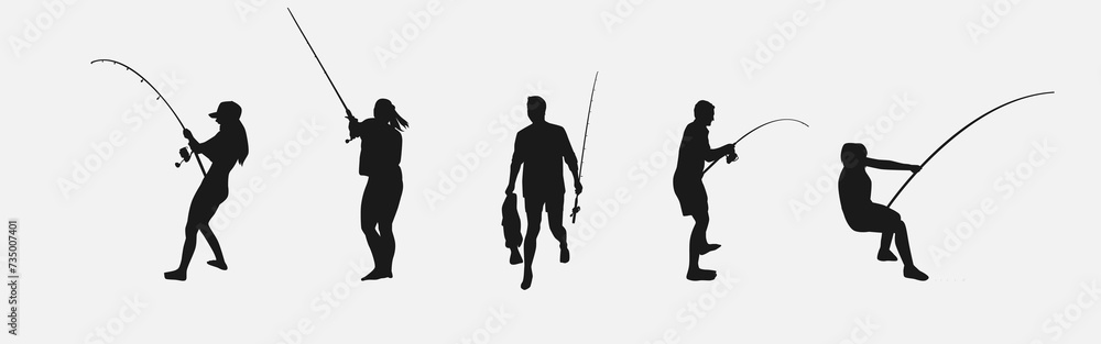 Obraz premium set of silhouettes of fishing. isolated on white background. vector illustration.