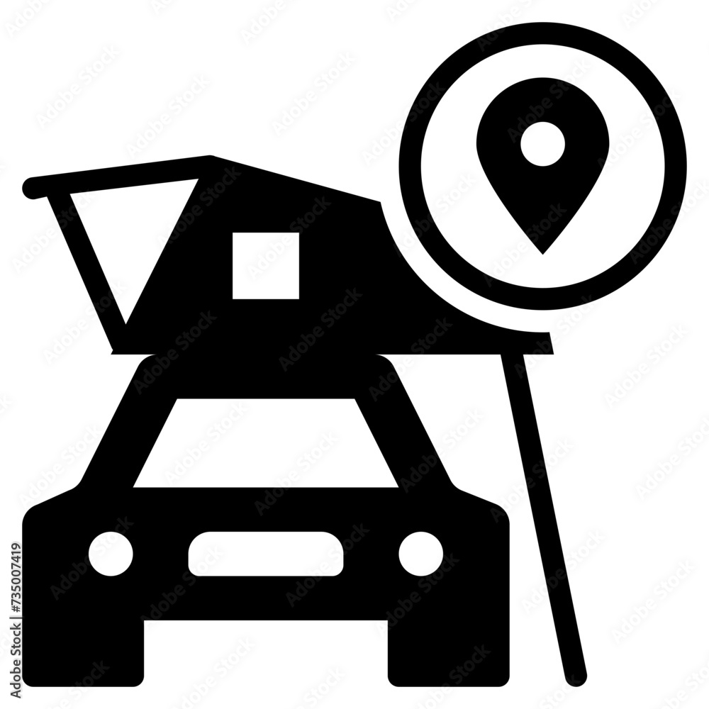 car camping tent camper vehicle location pin solid glyph car camping tent camper vehicle location pin solid glyph