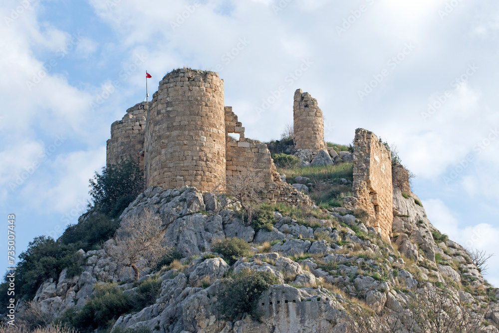 Southeastern side view of the castle in Castabala - Hieropolis ancient city in Osmaniye province in southern Turkey