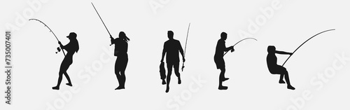 set of silhouettes of fishing. isolated on white background. vector illustration.
