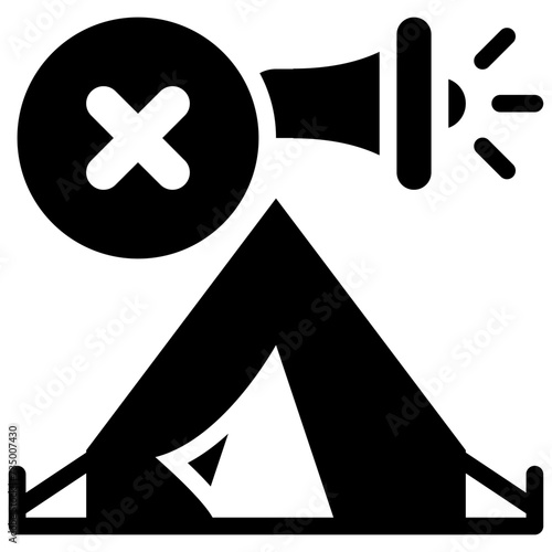 loud beware prohibit sound campground camping tent solid glyph