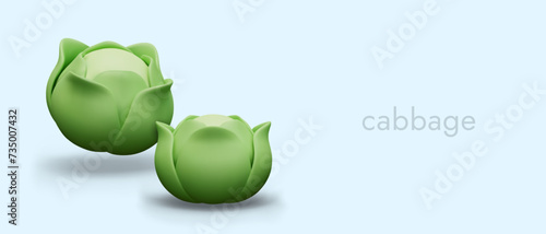 Round green kale cabbage on blue background. Crispy leafy vegetable