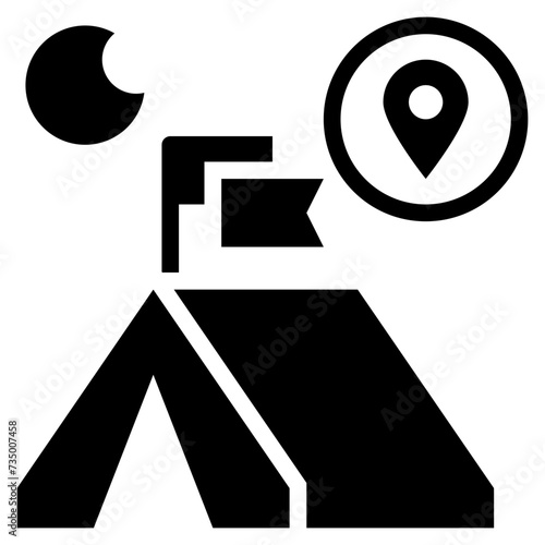 tent camping campground location pin map solid glyph
