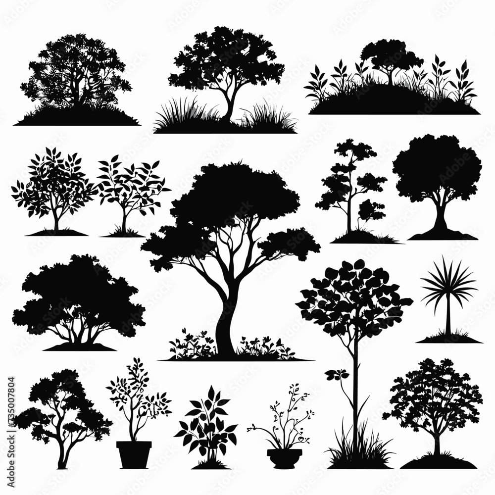 Obraz premium Tree silhouette set vector collection