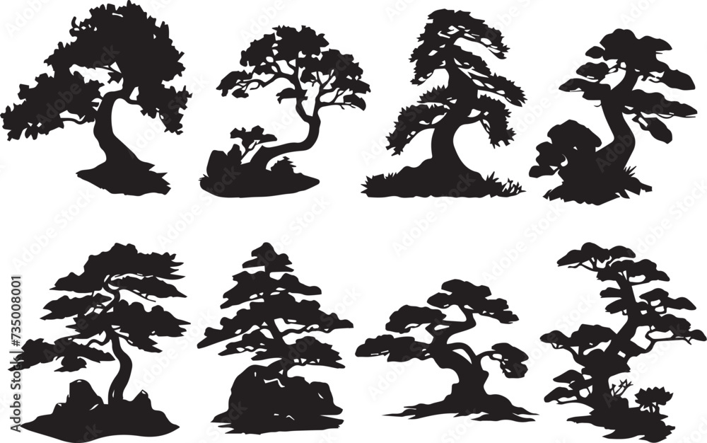 Naklejka premium Set Trees. Hand drawn vector illustration