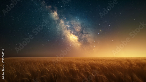 A high-quality photo of a field in the foreground, with a clear view of the Milky Way galaxy in the background.