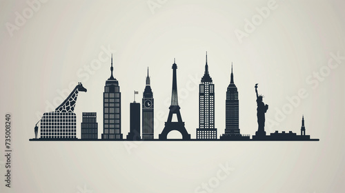 A minimalistic depiction of iconic landmarks.