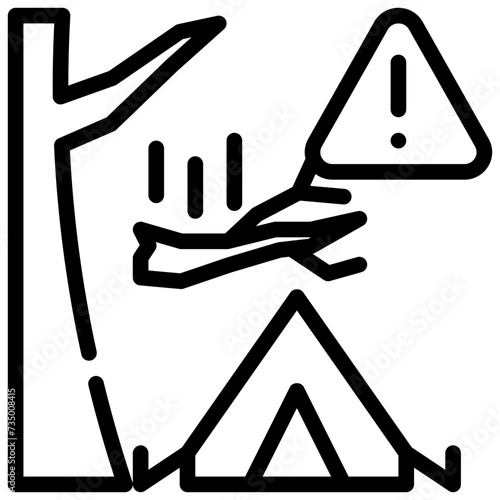beware warning tree branch drop tent camping simple line