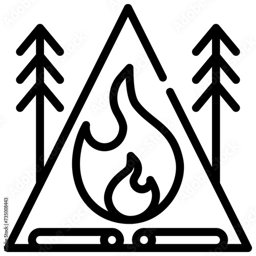 camping campfire campground fire flame travel simple line