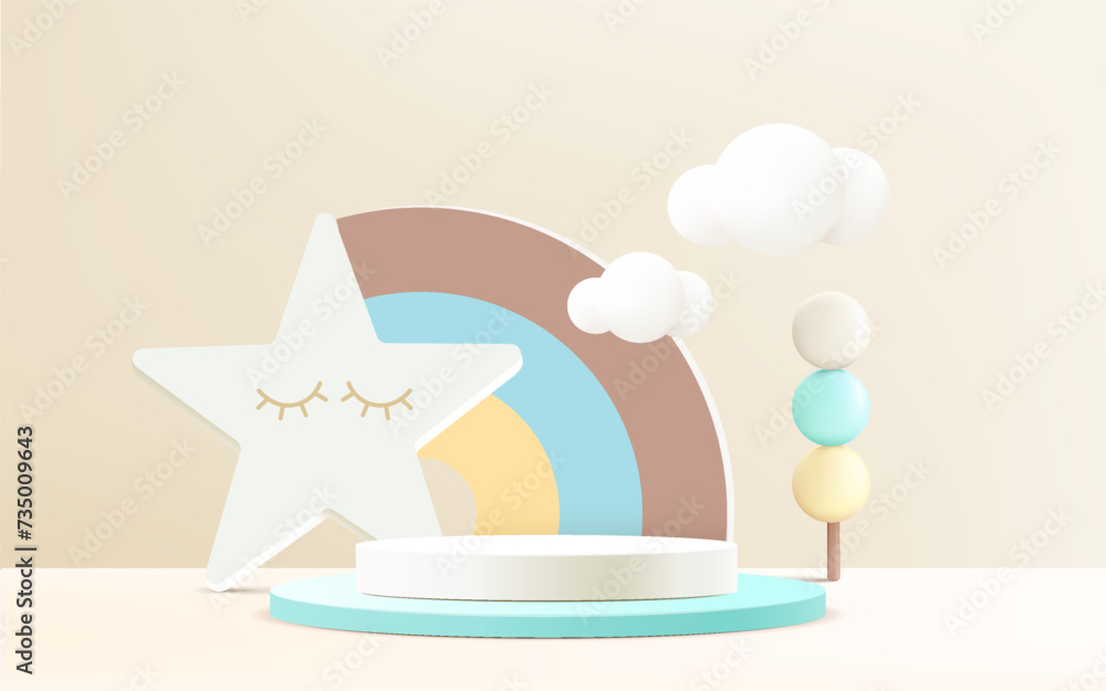 3d podium on pastel background abstract geometric shapes, kids product display 3d podium on pastel background abstract geometric shapes, kids product display