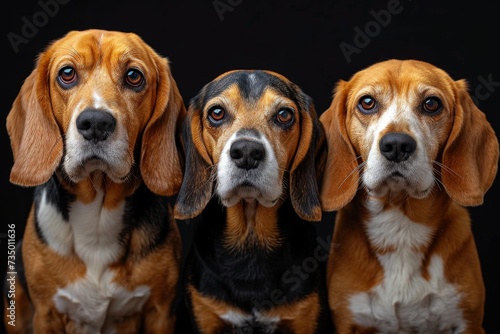 Portrait of beagle dogs on a black background