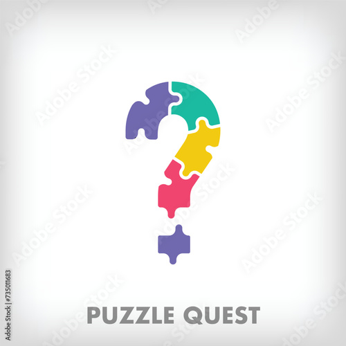 Creative puzzle quest logo. Unique color transitions. Education and reading and growth stage logo template. vector