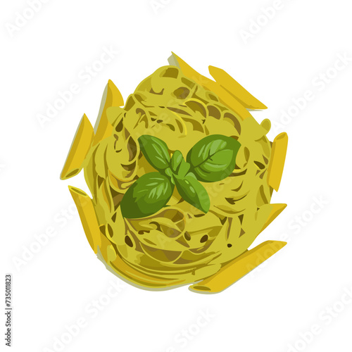 Pasta Nest with Fresh Basil Illustration