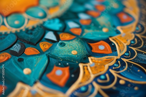 closeup of handpainted mandala on canvas © primopiano