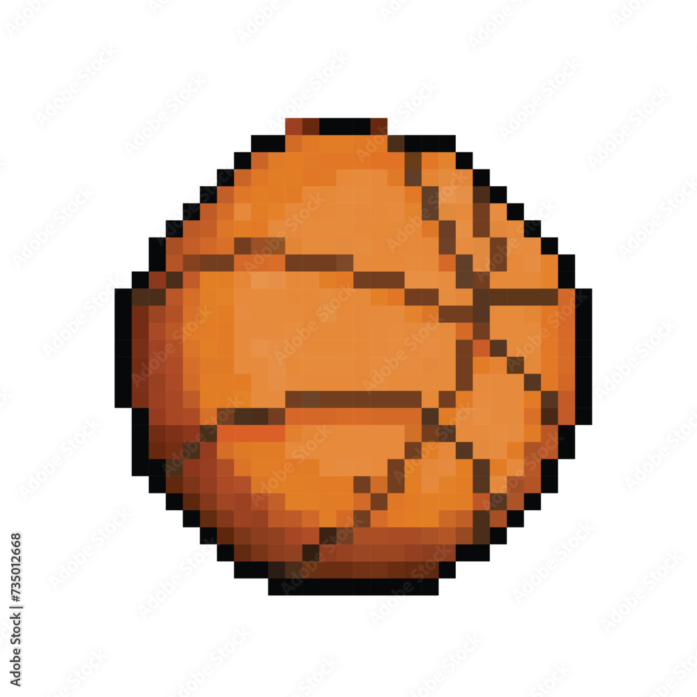 Fototapeta premium Basketball orange sports ball. Pixel bit retro game styled vector illustration drawing. Simple flat cartoon drawing isolated on square white background.