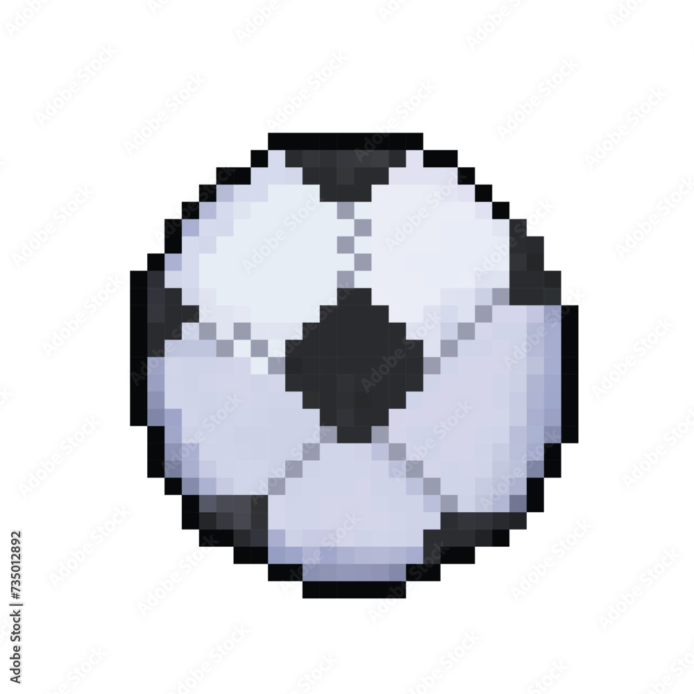 Fototapeta premium Soccer ball black and white sports ball. Pixel bit retro game styled vector illustration drawing. Simple flat cartoon drawing isolated on square white background.