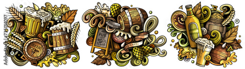 Beer fest cartoon vector doodle designs set