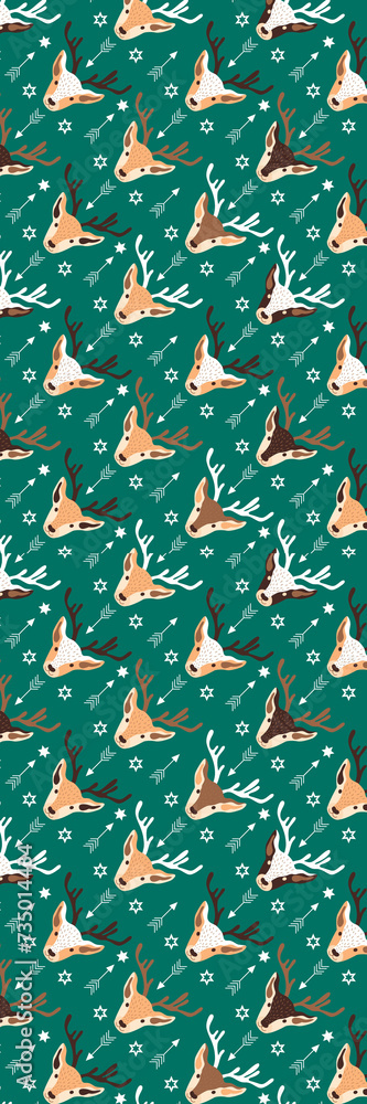 Fototapeta premium Green Beige Festive Scandinavian deer's Bookmark