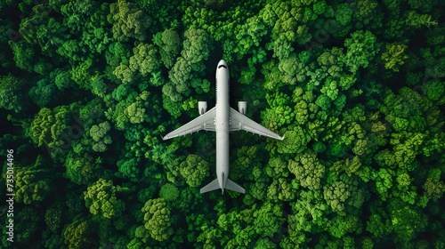 plane in Forrest, birds eye view, green ladnscape