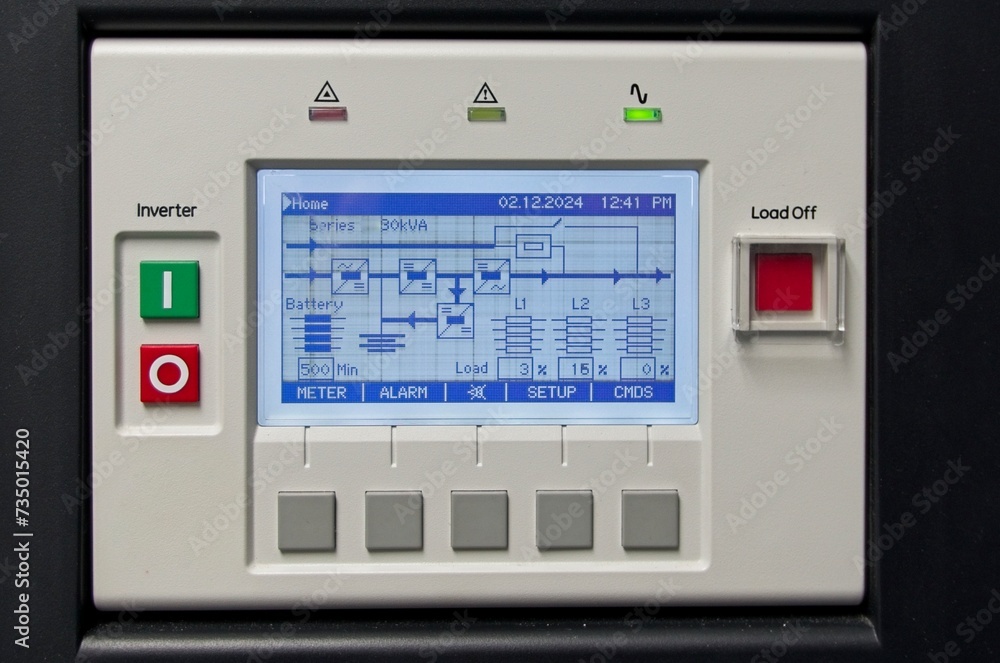Close up of a control panel for an electronic battery backup