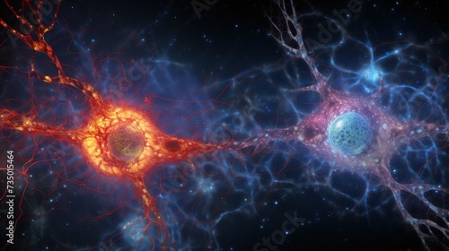 Conceptual link between neuron cells and the vast expanses of galaxies in the cosmos.