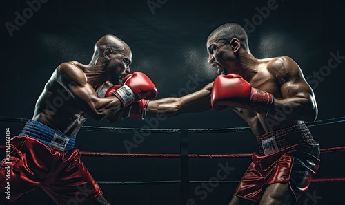 Two Men Boxing in Dark Boxing Ring