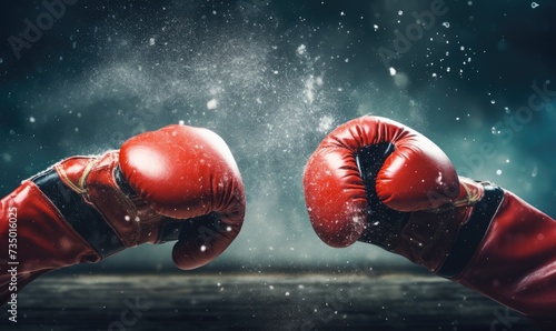 Red Boxing Gloves Colliding Mid-Air © uhdenis