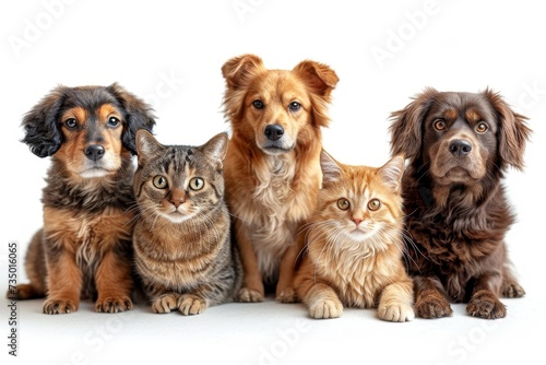 Friendly Portrait of dogs and cats on a white background