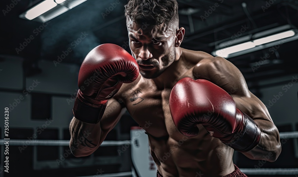 Man Wearing Boxing Gloves in Boxing Ring