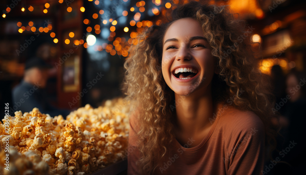 Young women enjoying a cheerful night outdoors, smiling and laughing generated by AI Young women enjoying a cheerful night outdoors, smiling and laughing generated by AI