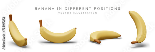 Yellow realistic banana. Collection of isolated vector templates