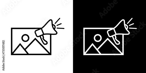 Promotion, advertising, brand awareness, commercial messages, media planning Icon